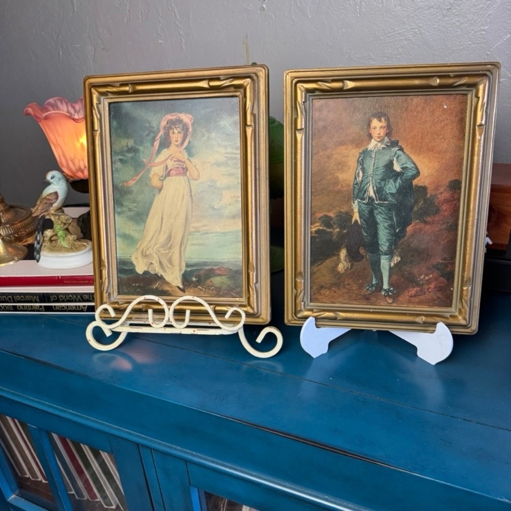 Vintage Pinkie and Blue Boy Framed Prints Hand Colored Oil Set 1941